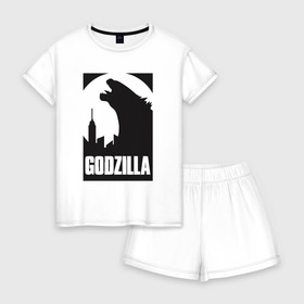 Женская пижама с шортиками хлопок с принтом GODZILLA POSTER в Белгороде, 100% хлопок | футболка прямого кроя, шорты свободные с широкой мягкой резинкой | comic con | godzilla | gojira | logo | годзилла | знаки | иероглифы | лого | монстр | фильм | чудовище