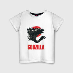 Детская футболка хлопок с принтом GODZILLA в Белгороде, 100% хлопок | круглый вырез горловины, полуприлегающий силуэт, длина до линии бедер | comic con | godzilla | gojira | logo | годзилла | знаки | иероглифы | лого | монстр | фильм | чудовище