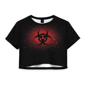 Женская футболка 3D укороченная с принтом Biohazard в Белгороде, 100% полиэстер | круглая горловина, длина футболки до линии талии, рукава с отворотами | biohazard | plague inc | биологическая опасность | знак
