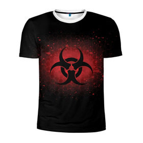 Мужская футболка 3D спортивная с принтом Biohazard в Белгороде, 100% полиэстер с улучшенными характеристиками | приталенный силуэт, круглая горловина, широкие плечи, сужается к линии бедра | biohazard | plague inc | биологическая опасность | знак