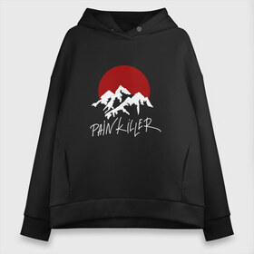 Женское худи Oversize хлопок с принтом Painkiller Mountain в Белгороде, френч-терри — 70% хлопок, 30% полиэстер. Мягкий теплый начес внутри —100% хлопок | боковые карманы, эластичные манжеты и нижняя кромка, капюшон на магнитной кнопке | jeembo | джангирян | джимбо