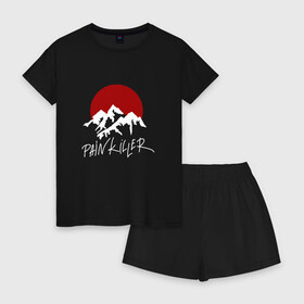 Женская пижама с шортиками хлопок с принтом Painkiller Mountain в Белгороде, 100% хлопок | футболка прямого кроя, шорты свободные с широкой мягкой резинкой | jeembo | джангирян | джимбо