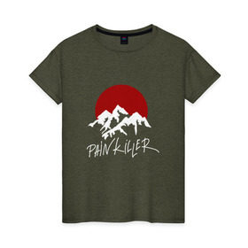 Женская футболка хлопок с принтом Painkiller Mountain в Белгороде, 100% хлопок | прямой крой, круглый вырез горловины, длина до линии бедер, слегка спущенное плечо | Тематика изображения на принте: jeembo | джангирян | джимбо