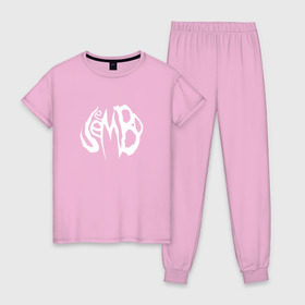 Женская пижама хлопок с принтом JEEMBO. logo в Белгороде, 100% хлопок | брюки и футболка прямого кроя, без карманов, на брюках мягкая резинка на поясе и по низу штанин | jeembo | джангирян | джимбо