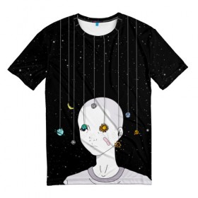 Мужская футболка 3D с принтом Звездный мальчик в Белгороде, 100% полиэфир | прямой крой, круглый вырез горловины, длина до линии бедер | Тематика изображения на принте: звезды | планеты | солнечная система