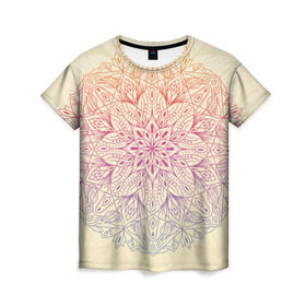 Женская футболка 3D с принтом Мандала блаженства в Белгороде, 100% полиэфир ( синтетическое хлопкоподобное полотно) | прямой крой, круглый вырез горловины, длина до линии бедер | mandala | индия | колесо