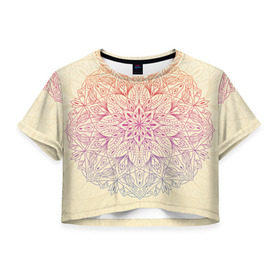 Женская футболка 3D укороченная с принтом Мандала блаженства в Белгороде, 100% полиэстер | круглая горловина, длина футболки до линии талии, рукава с отворотами | mandala | индия | колесо