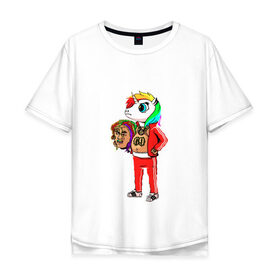 Мужская футболка хлопок Oversize с принтом 69 rainbow в Белгороде, 100% хлопок | свободный крой, круглый ворот, “спинка” длиннее передней части | Тематика изображения на принте: 6ix9ine | единорог | пони