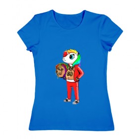 Женская футболка хлопок с принтом 69 rainbow в Белгороде, 100% хлопок | прямой крой, круглый вырез горловины, длина до линии бедер, слегка спущенное плечо | 6ix9ine | единорог | пони