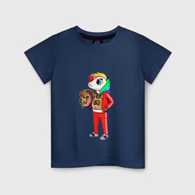 Детская футболка хлопок с принтом 69 rainbow в Белгороде, 100% хлопок | круглый вырез горловины, полуприлегающий силуэт, длина до линии бедер | Тематика изображения на принте: 6ix9ine | единорог | пони