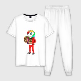 Мужская пижама хлопок с принтом 69 rainbow в Белгороде, 100% хлопок | брюки и футболка прямого кроя, без карманов, на брюках мягкая резинка на поясе и по низу штанин
 | 6ix9ine | единорог | пони