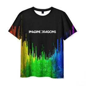 Мужская футболка 3D с принтом IMAGINE DRAGONS в Белгороде, 100% полиэфир | прямой крой, круглый вырез горловины, длина до линии бедер | color | imagine dragons | logo | stripes | trend | абстракция | группа | линии | лого | рок | рэп | фирменные цвета