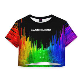 Женская футболка 3D укороченная с принтом IMAGINE DRAGONS в Белгороде, 100% полиэстер | круглая горловина, длина футболки до линии талии, рукава с отворотами | color | imagine dragons | logo | stripes | trend | абстракция | группа | линии | лого | рок | рэп | фирменные цвета