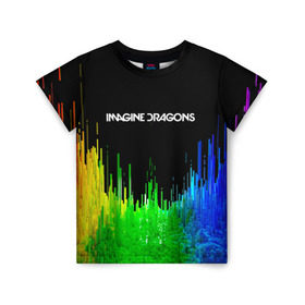 Детская футболка 3D с принтом IMAGINE DRAGONS в Белгороде, 100% гипоаллергенный полиэфир | прямой крой, круглый вырез горловины, длина до линии бедер, чуть спущенное плечо, ткань немного тянется | Тематика изображения на принте: color | imagine dragons | logo | stripes | trend | абстракция | группа | линии | лого | рок | рэп | фирменные цвета