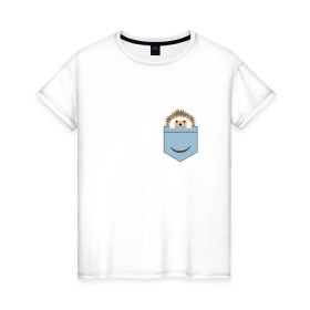 Женская футболка хлопок с принтом Ёжик в кармане в Белгороде, 100% хлопок | прямой крой, круглый вырез горловины, длина до линии бедер, слегка спущенное плечо | еж | ёжик | ёжик в кармане | лес