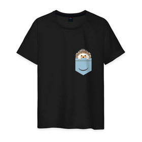 Мужская футболка хлопок с принтом Ёжик в кармане в Белгороде, 100% хлопок | прямой крой, круглый вырез горловины, длина до линии бедер, слегка спущенное плечо. | еж | ёжик | ёжик в кармане | лес