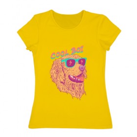 Женская футболка хлопок с принтом cool boi в Белгороде, 100% хлопок | прямой крой, круглый вырез горловины, длина до линии бедер, слегка спущенное плечо | dog | дог | круто | лето | очки | песики | пляж | собаки