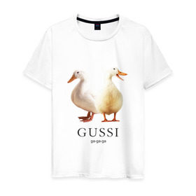 Мужская футболка хлопок с принтом Gussi в Белгороде, 100% хлопок | прямой крой, круглый вырез горловины, длина до линии бедер, слегка спущенное плечо. | gucci | gussi | гусь | гучи | гуччи