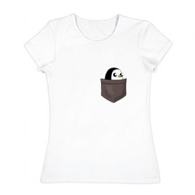 Женская футболка хлопок с принтом Пингвин в Белгороде, 100% хлопок | прямой крой, круглый вырез горловины, длина до линии бедер, слегка спущенное плечо | 