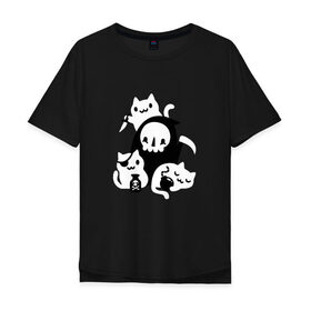 Мужская футболка хлопок Oversize с принтом CAT GOT YOUR SOUL в Белгороде, 100% хлопок | свободный крой, круглый ворот, “спинка” длиннее передней части | animal | cat | dark souls | dead | death | die | kitty | pets | rip | домашние животные | животные | кот | котики | кошки | нож | оружие | пафосные | питомец | темные души | яд