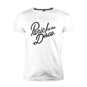 Мужская футболка премиум с принтом Panic at the disco logo в Белгороде, 92% хлопок, 8% лайкра | приталенный силуэт, круглый вырез ворота, длина до линии бедра, короткий рукав | brendon urie | patd | spencer smith | tyan ross