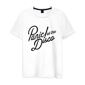 Мужская футболка хлопок с принтом Panic at the disco logo в Белгороде, 100% хлопок | прямой крой, круглый вырез горловины, длина до линии бедер, слегка спущенное плечо. | brendon urie | patd | spencer smith | tyan ross