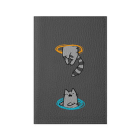 Обложка для паспорта матовая кожа с принтом Кот в Портале в Белгороде, натуральная матовая кожа | размер 19,3 х 13,7 см; прозрачные пластиковые крепления | cat | cats | game | games | portal | tail | valve | в портале | вэльв | игра | игры | кот | коты | кошка | кошки | портал | хвост