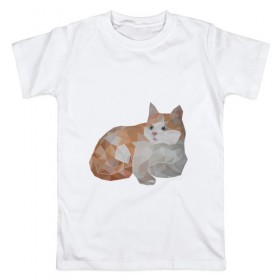 Мужская футболка хлопок с принтом Полигональный кот в Белгороде, 100% хлопок | прямой крой, круглый вырез горловины, длина до линии бедер, слегка спущенное плечо. | 