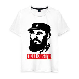 Мужская футболка хлопок с принтом Фидель Кастро в Белгороде, 100% хлопок | прямой крой, круглый вырез горловины, длина до линии бедер, слегка спущенное плечо. | 