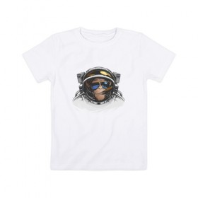 Детская футболка хлопок с принтом Обезьяна астронавт в Белгороде, 100% хлопок | круглый вырез горловины, полуприлегающий силуэт, длина до линии бедер | Тематика изображения на принте: астронавт | космонавт | космос | обезьяна | обезьяна арт | обезьяна рисунок