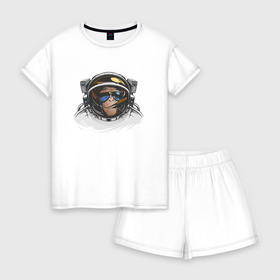 Женская пижама с шортиками хлопок с принтом Обезьяна астронавт в Белгороде, 100% хлопок | футболка прямого кроя, шорты свободные с широкой мягкой резинкой | астронавт | космонавт | космос | обезьяна | обезьяна арт | обезьяна рисунок