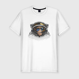 Мужская футболка премиум с принтом Обезьяна астронавт в Белгороде, 92% хлопок, 8% лайкра | приталенный силуэт, круглый вырез ворота, длина до линии бедра, короткий рукав | Тематика изображения на принте: астронавт | космонавт | космос | обезьяна | обезьяна арт | обезьяна рисунок