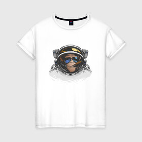 Женская футболка хлопок с принтом Обезьяна астронавт в Белгороде, 100% хлопок | прямой крой, круглый вырез горловины, длина до линии бедер, слегка спущенное плечо | астронавт | космонавт | космос | обезьяна | обезьяна арт | обезьяна рисунок