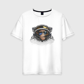 Женская футболка хлопок Oversize с принтом Обезьяна астронавт в Белгороде, 100% хлопок | свободный крой, круглый ворот, спущенный рукав, длина до линии бедер
 | астронавт | космонавт | космос | обезьяна | обезьяна арт | обезьяна рисунок