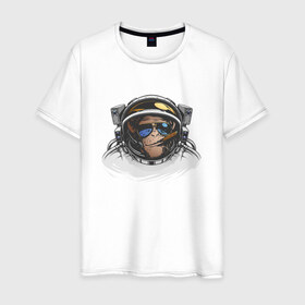 Мужская футболка хлопок с принтом Обезьяна астронавт в Белгороде, 100% хлопок | прямой крой, круглый вырез горловины, длина до линии бедер, слегка спущенное плечо. | астронавт | космонавт | космос | обезьяна | обезьяна арт | обезьяна рисунок