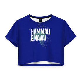 Женская футболка 3D укороченная с принтом HammAli Navai blue в Белгороде, 100% полиэстер | круглая горловина, длина футболки до линии талии, рукава с отворотами | 
