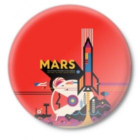 Значок с принтом Mars NASA в Белгороде,  металл | круглая форма, металлическая застежка в виде булавки | 