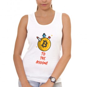 Женская майка хлопок с принтом To the moon! в Белгороде, 95% хлопок, 5% эластан |  | bitcoin | to the moon | биткоин | биток