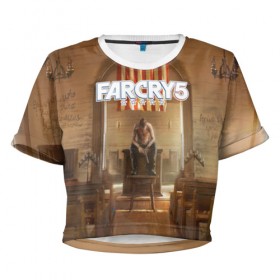 Женская футболка 3D укороченная с принтом Far Cry 5 в Белгороде, 100% полиэстер | круглая горловина, длина футболки до линии талии, рукава с отворотами | 