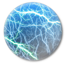Значок с принтом РАЗРЯДЫ МОЛНИЙ в Белгороде,  металл | круглая форма, металлическая застежка в виде булавки | blue | epic | green | lightning | rain | storm | stripes | texture | thunder | гроза | гром | дождь | зеленый | линии | молнии | молния | пафосные | полосы | разряды | синий | текстура | шторм | эпичные | яркие
