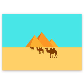 Поздравительная открытка с принтом Пирамиды Египта в Белгороде, 100% бумага | плотность бумаги 280 г/м2, матовая, на обратной стороне линовка и место для марки
 | Тематика изображения на принте: верблюд | египет | жара | караван | пирамиды | пустыня