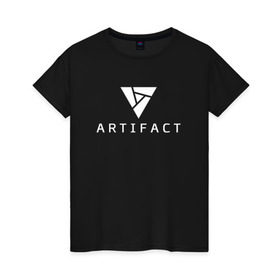 Женская футболка хлопок с принтом ARTIFACT DOTA 2 CARD GAME LOGO в Белгороде, 100% хлопок | прямой крой, круглый вырез горловины, длина до линии бедер, слегка спущенное плечо | 