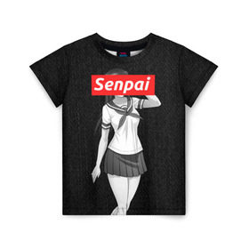 Детская футболка 3D с принтом СЕНПАЙ - SENPAI в Белгороде, 100% гипоаллергенный полиэфир | прямой крой, круглый вырез горловины, длина до линии бедер, чуть спущенное плечо, ткань немного тянется | ahegao | anime | kawai | kowai | otaku | senpai | sugoi | waifu | weeaboo | yandere | аниме | ахегао | вайфу | виабу | каваи | ковай | культура | отаку | сенпай | сугои | тренд | яндере