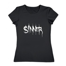 Женская футболка хлопок с принтом Sinner в Белгороде, 100% хлопок | прямой крой, круглый вырез горловины, длина до линии бедер, слегка спущенное плечо | 