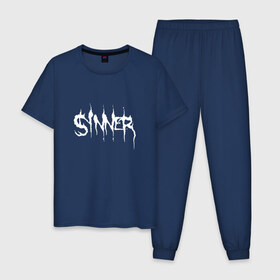 Мужская пижама хлопок с принтом Sinner в Белгороде, 100% хлопок | брюки и футболка прямого кроя, без карманов, на брюках мягкая резинка на поясе и по низу штанин
 | Тематика изображения на принте: 