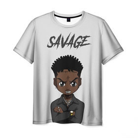Мужская футболка 3D с принтом 21 Savage в Белгороде, 100% полиэфир | прямой крой, круглый вырез горловины, длина до линии бедер | 21 savage | 21 дикарь