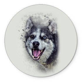 Коврик круглый с принтом Хаска в Белгороде, резина и полиэстер | круглая форма, изображение наносится на всю лицевую часть | животные | пес | собака | хаска