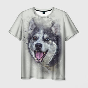 Мужская футболка 3D с принтом Хаска в Белгороде, 100% полиэфир | прямой крой, круглый вырез горловины, длина до линии бедер | животные | пес | собака | хаска