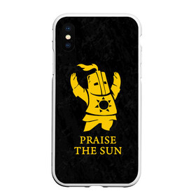 Чехол для iPhone XS Max матовый с принтом PRAISE THE SUN в Белгороде, Силикон | Область печати: задняя сторона чехла, без боковых панелей | dark souls | game | gamer | knight | play | player | praise the sun | дарк соулс | доспехи | игры | надпись | рыцарь | темные души