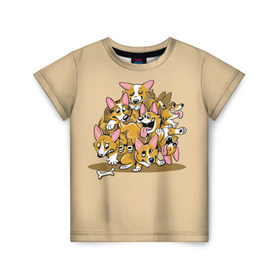 Детская футболка 3D с принтом Корги в Белгороде, 100% гипоаллергенный полиэфир | прямой крой, круглый вырез горловины, длина до линии бедер, чуть спущенное плечо, ткань немного тянется | corgi | dog | dogs | корги | пес | порода | собака | щенки | щенок